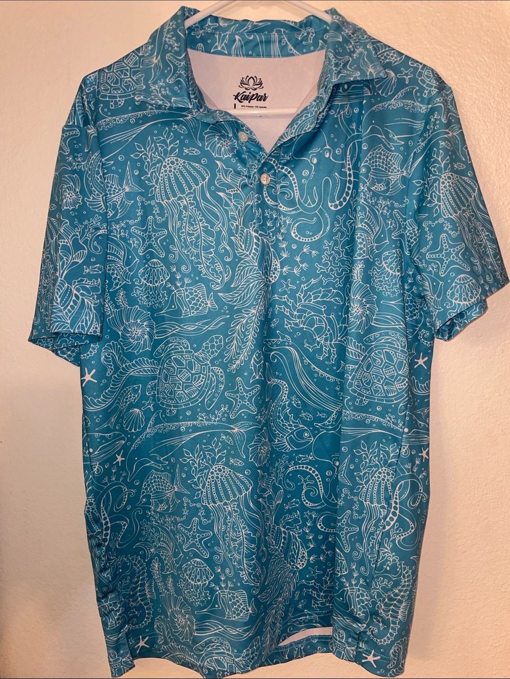 Teal Ocean-Print Short Sleeve Polo
